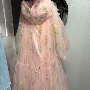 Elegant Strapless Pink Floral Dress